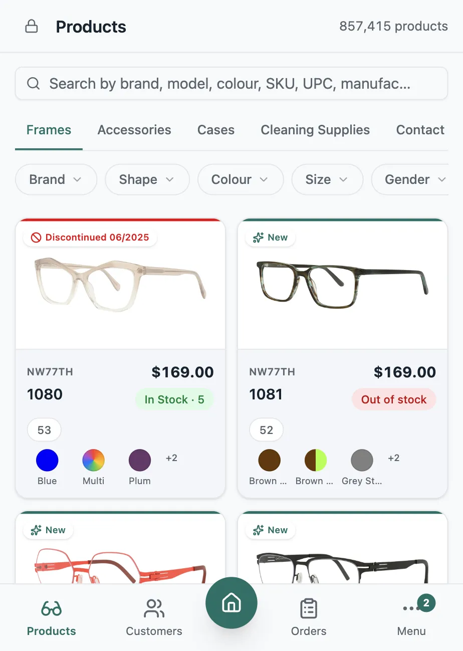The same frame catalogue on a phone